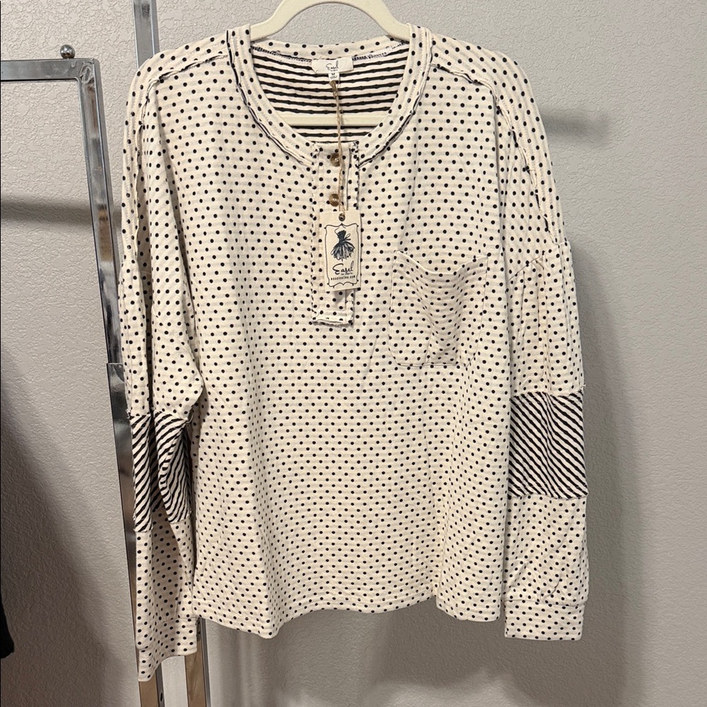 Chic Black and Cream Polka Dot Blouse